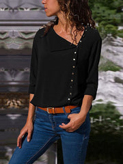 Loose Irregular Diagonal Collar Button Long Sleeve Shirt
