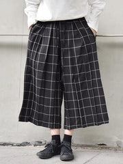 Pleated Plaid Loose Pants