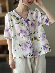 Vintage Print Loose Short Sleeve Shirt