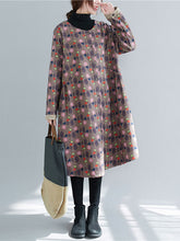 Women Plus Velvet Round Neck Print Casual Coat