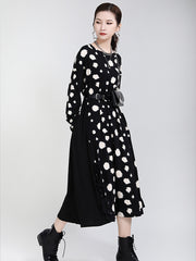 Polka Dots Irregular Big Hem Stitching Midi Dress
