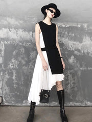 Vintage Split-joint Asymmetric False Two Dress