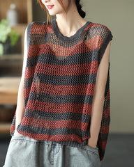Vintage Hollow Striped Loose Pullover Vest