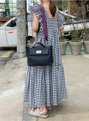 Printed Ruffled Polka Dot Round Neck Dress