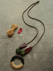 Vintage Circle Geometry Wooden Necklace