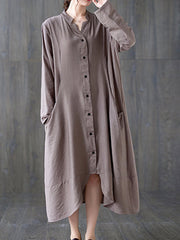 Irregular Solid Color V Neck Midi Dress