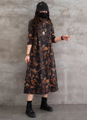 Vintage Floral Printed  Casual Midi Dress