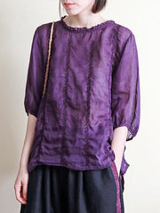 Original Embroidered Solid Round-Neck T-Shirts Tops