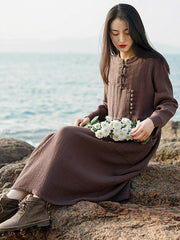 Vintage Elastic Waist Buckle Lace-Up Dress