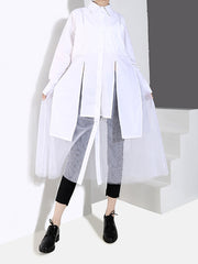 Women Net Yarn Solid Color Shirt Dress