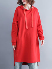 Loose Solid Color High-Low Long Hoodie