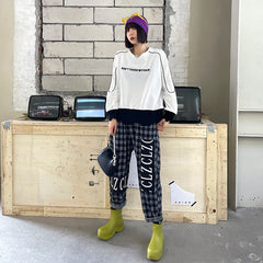 Straight Plaid Pants High Waist Loose Cropped Pants