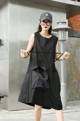 Round Neck Sleeveless Large Pockets Dress