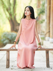 Pink Ramie Cotton Sleeveless Linen Dress