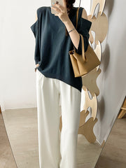 Loose Round Neck Solid Knitted T-Shirt