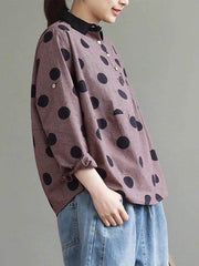 Casual Polka-dot Shirt Tops