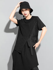 Fashion Striped Split-Joint Cropped T-Shirts Tops