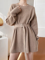 Classic Solid Color Thicken Knitted Mini Dress