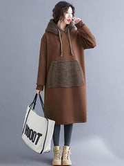 Loose Split-Joint Velvet Long Hoodie