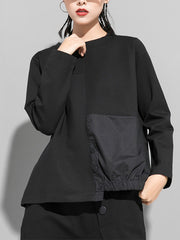 Women Round Neck Loose Stitching Casual Shirt