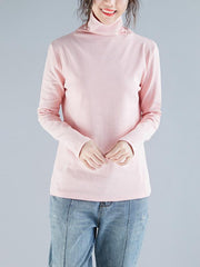 Solid Thickening Long-Sleeved Turtleneck T-Shirt