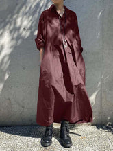 Simple Solid Color Lapel Collar Maxi Shirt Dress
