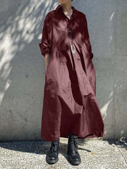 Simple Solid Color Lapel Collar Maxi Shirt Dress