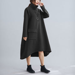 Retro Plaid High Neck Long Sleeve Midi Dress