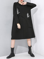 Loose Cropped False-Two Long Sleeve Midi Dress