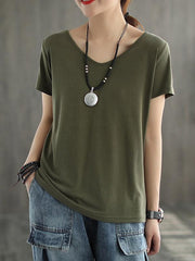 Solid Color V-Neck Simple T-Shirt
