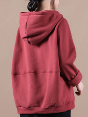 Zipper Solid Hooded Thick Sweatshirt