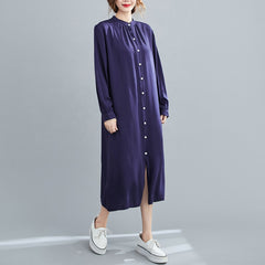 Comfortable Solid V-Neck Shirt Dress