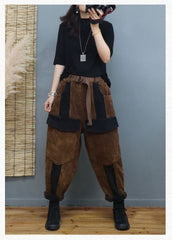 Loose Color-Block Corduroy Pants