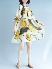 Loose Print Short Sleeve Dress