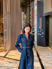 Vintage Buttoned Denim Dress With Belt