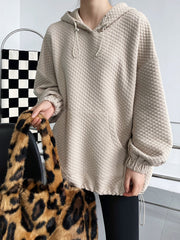 Casual Solid Waffle Hooded Pullover Sweatshirt