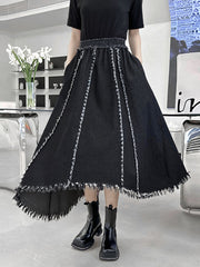 Irregular Clipping Roomy Elasticity Fringed Split-Joint Skirts