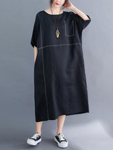 Loose Split-Joint Round-Neck Long Dress