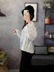 Women Casual Stitching Striped Sweatshirt