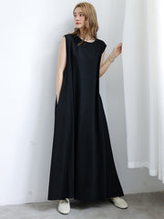 Solid Color Loose Big Skirt Short Sleeve Casual Dress