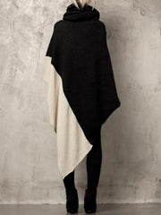 Stylish Asymmetric Split-Joint Contrast Color Heaps Collar Sweatshirt Top