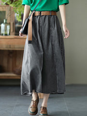 Retro Solid Color High Waist Loose Casual Skirt