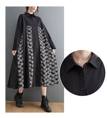 Printed Patchwork Shirt Midi Dress