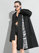 Tide Splicing Letter Print Asymmetric Long Shirt