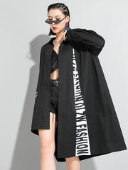 Tide Splicing Letter Print Asymmetric Long Shirt
