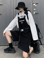 Black Roomy Casual Wide-Leg Overalls Pants