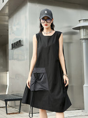 Round Neck Sleeveless Large Pockets Dress