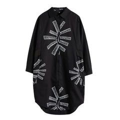 Lapel Printed Loose Long Sleeves Shirt Dress
