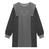 Loose Contrasting Color Stitching Chain Striped Dress