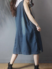 Vintage Pocket Splicing Sleeveless Jean Dress
